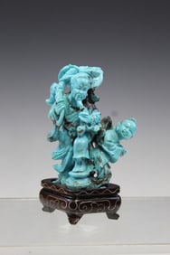Chinese Turquoise Carving of a Fisherman and a Boy.