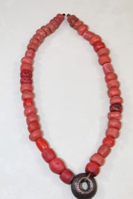 Antique Red Glass Beads Necklace
