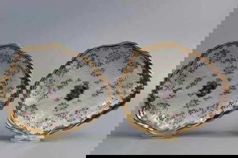 Pair of Antique French Porcelain Dishes Pate sur Sevres Dishes: Pair of Antique French Porcelain Dishes Pate sur Sevres Dishes. Late 19th C. L 6".