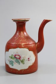 Chinese Coral Red Glazed Porcelain Wine Pot