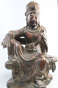 Chinese Gilt Lacquered Wood Guanyin Statue