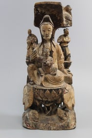 Chinese Carved Wood Guanyin Statue