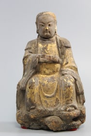 Chinese Gilt Carved Wood Guanyu Statue