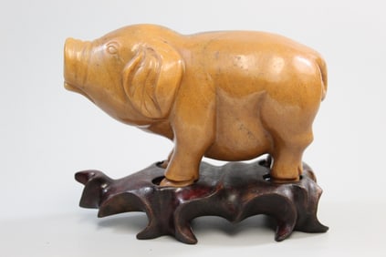 Chinese Carved Stone Pig Statue