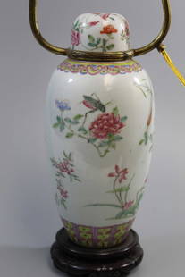 Chinese Famille Rose Porcelain Vase Lamp: Chinese Famille Rose Porcelain Vase Lamp. Total H 22". Vase H 10".