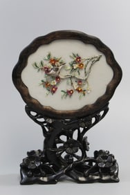 Chinese Porcelain Plaque on wood Stand