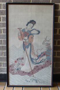 Chinese Kesi Embroidery Panel of Immortal Magu: Chinese Kesi Embroidery Panel of Immortal Magu. Fr 37" x 20.5".