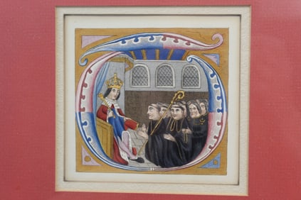 King Henry VII Receiving the Book, Hand colored Print by Joseph Strutt 1842.