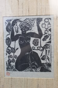 Goddess with Darkk Skin, woodblock Print by Shiko Munakata.