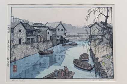 Lidabashi, Yoshida Toshi (1911-1995), Japanese Woodblock Print, Pencil Signed.