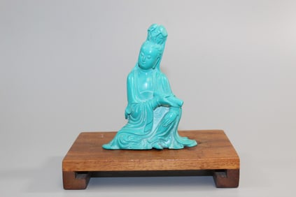 Chinese Green Resin Figure on Wood Stand