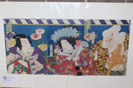 Kabuki Triptych Circa 1967, by Kunisada II (1823 - 1880), Authentic Japanese Print.