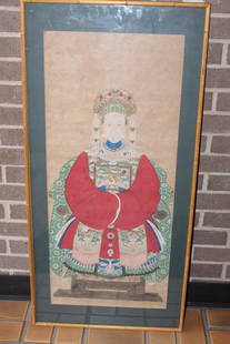 Chinese Watercolor Painting of Portrait on Paper: Chinese Watercolor Painting of Portrait on Paper. Fr 41 X 20". Painting 34 X 15"