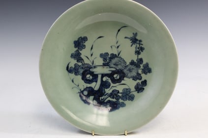 Chinese Celadon and Blue Porcelain Plate