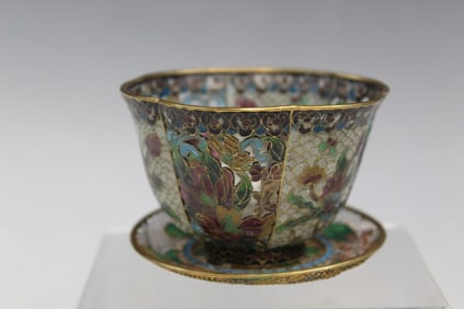 Chinese Cloisonne Cup and Saucer