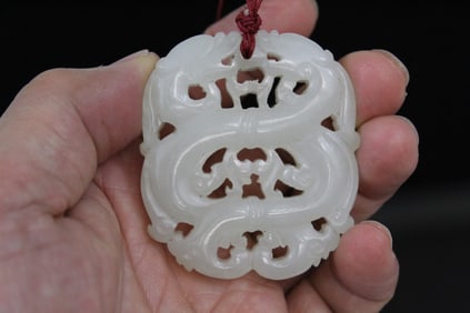 Chinese Carved White Jade "Dragon" Plaque