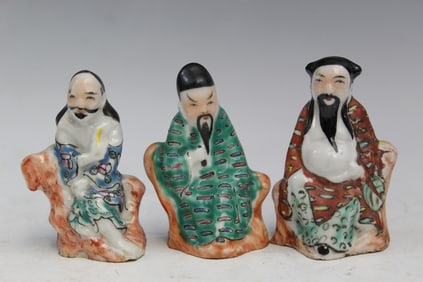 Three Chinese Famille Rose Porcelain Figurines