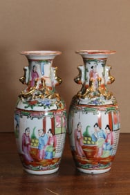 Pair of Chinese Rose Medallion Porcelain Vases
