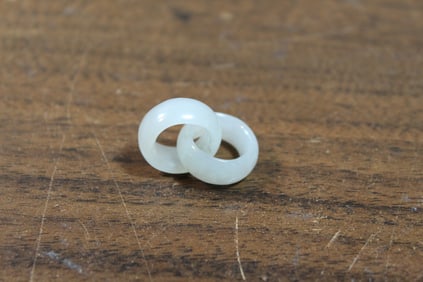 Chinese carved white jade double rings