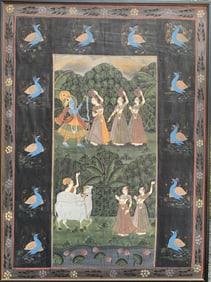 Indian water color painting on silk.