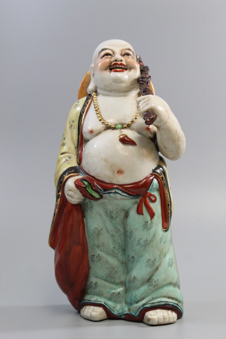 Chinese Famille Rose Porcelain Laughing Buddha Statue