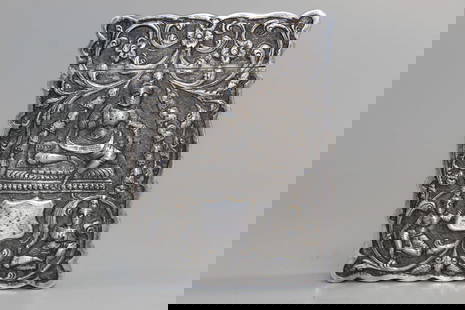 Antique Indian Silver Card Case: Antique Indian Silver Card Case. 3 3/4" x 2 3/4" x 1/2". Weight 132.7 g.
