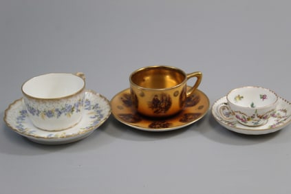 Three Sets of European Porcelain Cups and Saucers