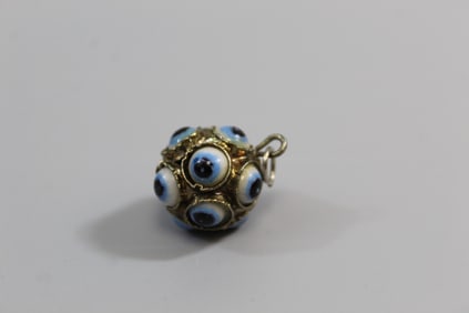 Evil Eye Blown Glass Silver Tone Pendant