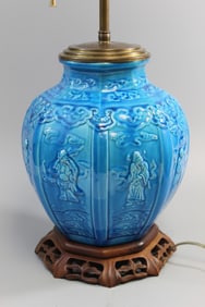 Chinese turquoise glazed porcelain jar lamp