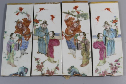 Four small pieces of Chinese famille rose porcelain panels