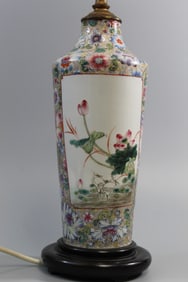Chinese famille rose porcelain vase lamp