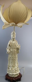 Chinese Blanc De chine porcelain Guanyin statue lamp