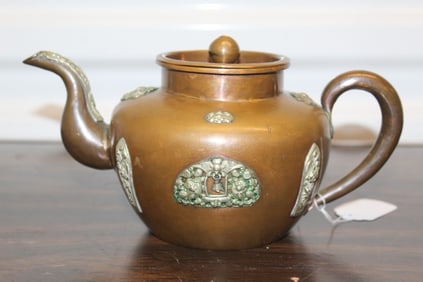 Chinese bronze teapot with Baitong inlaid