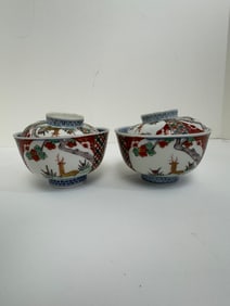 Lot of two Japanese Imari bowls with lids
