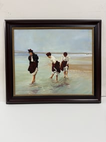 Martin Driscoll, original oil painting on board- three ladies at beach