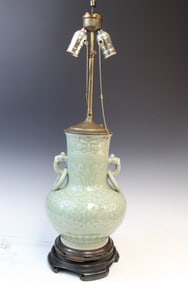 Chinse Celadon Porcelain Vase Lamp