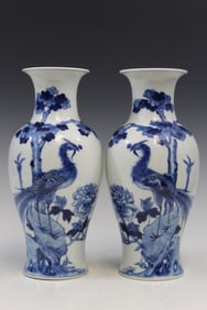 Pair of Chinese Blue and White Porcelain Vases