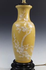 Chinese Yellow Glazed Porcelain Vase Lamp