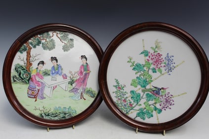 Two Chinese Famille Rose Porcelain Circular Plaques