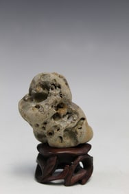 Chinese Small Scholar's Rock on Wood Stand