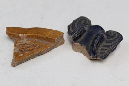 Two Antique Chinese Roof Top Tile Chips