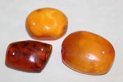 Three Large Amber Cabochon Pins