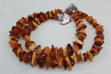 Amber Beads Double Line Necklace