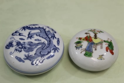 Two Chinese Porcelain Ink Boxes