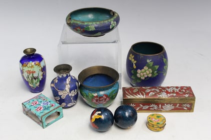 Group of Ten Chinese Cloisonne Items
