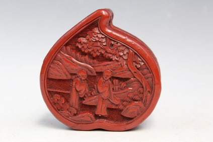 Chinese Peach Shaped Cinnabar Box.