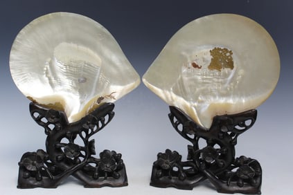 Pair of Chinese Carved Mother-of-Pearl Shells, 19th C.