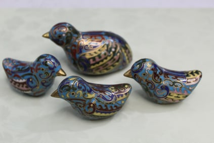 Four Chinese Cloisonne Miniature Birds