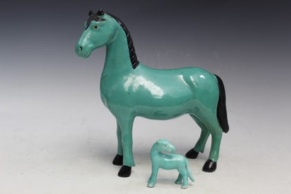 Chinese Green Glazed Horse Porcelain Statues