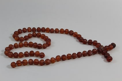Chinese Carved Amber Beads Necklace